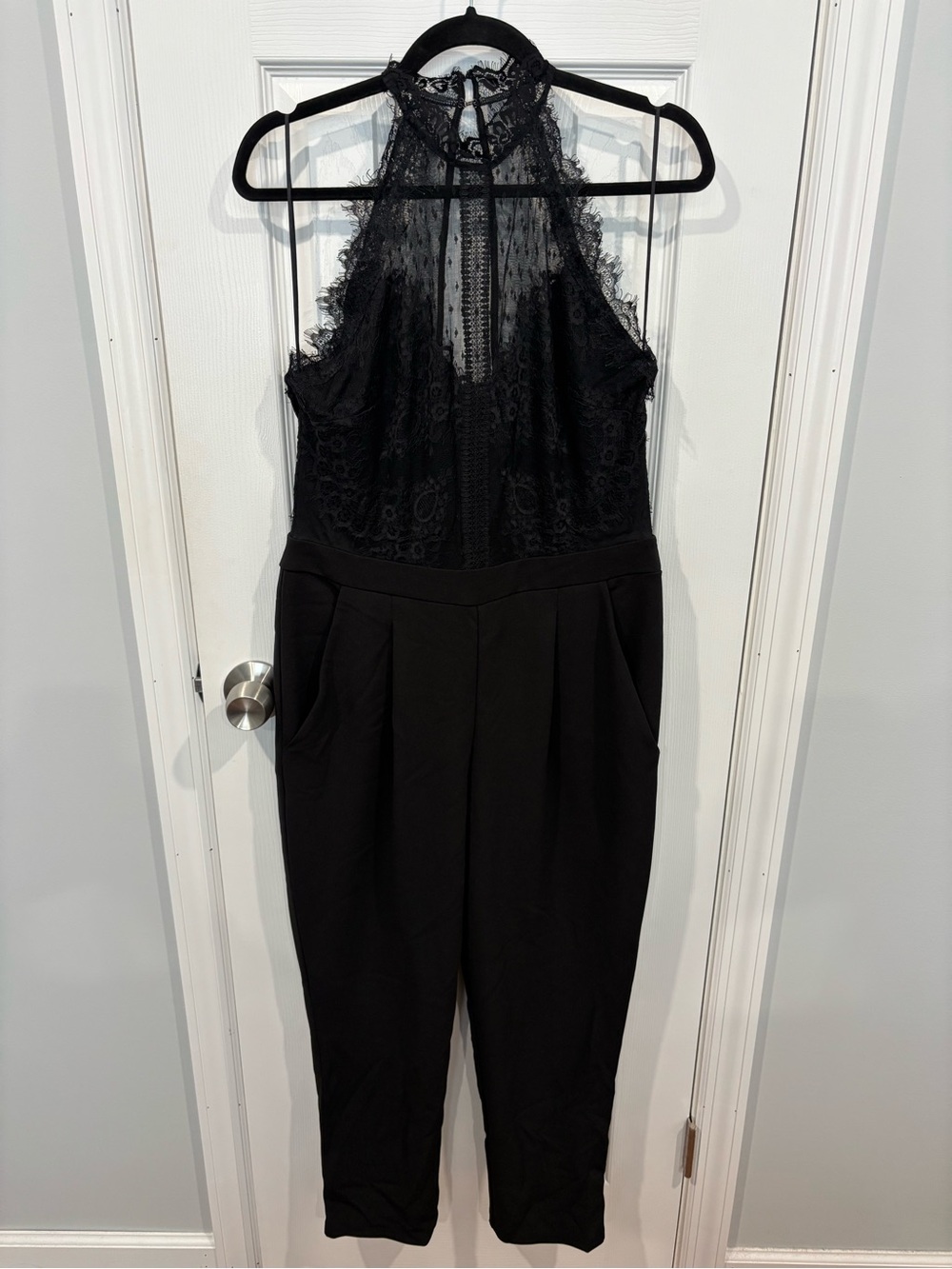 Express Black Lace Halter Jumpsuit